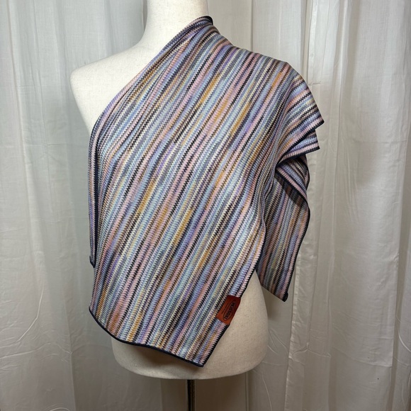 Missoni Made in Italy Striped Lightweight Knit Scarf Navy Pink Purple Gold Blue - Picture 1 of 9